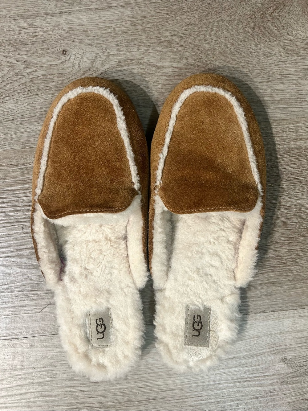 UGG Women's Chestnut Suede Shearling-Trim Slide Slippers